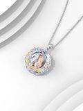 wholesale 925 Sterling Silver Round Crystal Mother Daughter Pendant Necklaces with Gold Plated Roses and Leaves s for Mom Wife Sisters-0-4