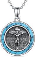 wholesale 925 Sterling Silver Turquoise Crucifix Pendant Necklace for Men & Women Christian Jewelry-0-0