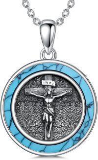 wholesale 925 Sterling Silver Turquoise Crucifix Pendant Necklace for Men & Women Christian Jewelry-Jesus Crucifix Necklace