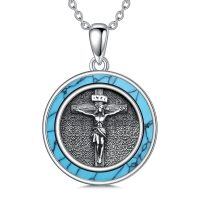 wholesale 925 Sterling Silver Turquoise Crucifix Cross Pendant Necklace-Jesus Crucifix Necklace