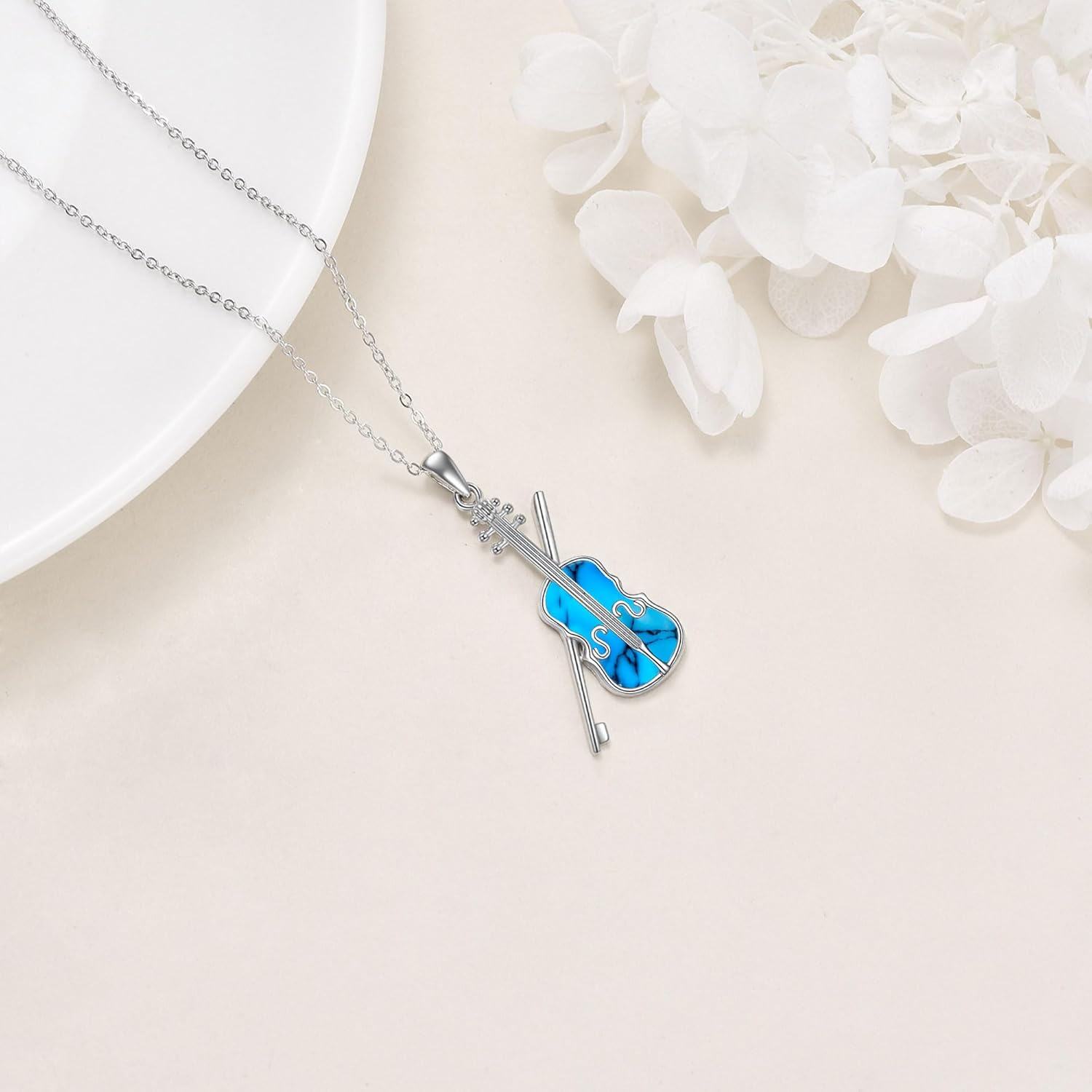 Sterling Silver Violin Bow Pendant Necklace for Women-0-3