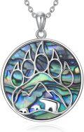 wholesale 925 Sterling Silver Bear Paw Print Abalone Shell Inlay Round Pendant Necklace - Unique Gifts for Her Him-0-0