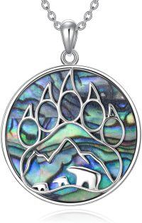 wholesale 925 Sterling Silver Bear Paw Print Abalone Shell Inlay Round Pendant Necklace - Unique Gifts for Her Him-Bear Paw Mama Bear