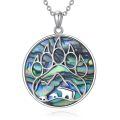 wholesale 925 Sterling Silver Bear Paw Print Abalone Shell Inlay Round Pendant Necklace - Unique Gifts for Her Him-0-0
