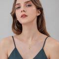 wholesale 14k Gold Cross Pendant Necklace With Red Ladybug Zircon Vine Design For Women-0-2