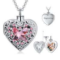 wholesale 925 Sterling Silver & Stone Butterfly Urn Necklace for Ashes - 2 in 1 Cremation Jewelry with Photo Locket, Memorial Keepsake for Loved Ones/Pets-H-Rose Butterfly Urn Necklace+Photo+Text