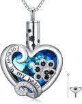 wholesale 925 Sterling Silver Heart Paw Print Cremation Jewelry Urn Pendant Necklace w/Filler Kit-0-0