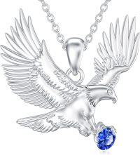 wholesale  Sterling Silver Lab Grown Diamond Eagle Necklace Pendant for Women -Sapphire Blue