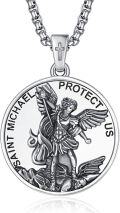 wholesale 925 Sterling Silver St Michael Archangel Protect Us Pendant Necklace for Men Women 3D Angel Guardian -0-0