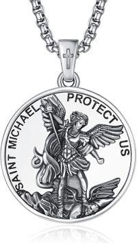 wholesale 925 Sterling Silver St Michael Archangel Protect Us Pendant Necklace for Men Women 3D Angel Guardian -A12-Saint Michael