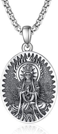 wholesale 925 Sterling Silver Zodiac Bodhisattva Amulet Pendant Necklace  Buddha Talisman Protection Jewelry for Men with 24+2 Round Chain-Vairocana-Sheep\/Monkey