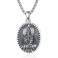 wholesale 925 Sterling Silver Zodiac Bodhisattva Amulet Pendant Necklace  Buddha Talisman Protection Jewelry for Men with 24+2 Round Chain-Vairocana-Sheep\/Monkey