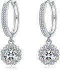 wholesale White Gold Plated 925 Sterling Silver Round Cut Moissanite Flower Drop Dangle Leverback Earrings for Women-0-0