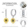 wholesale 925 Sterling Silver Sunflower Pendant Huggie Hoop Drop Earrings with Cubic Zirconia and Black Enamel Center-0-3