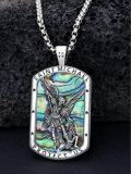 wholesale 925 Sterling Silver Saint Michael Protect Us Pendant Necklace with Abalone Shell and Chain for Men Women -0-5