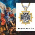 wholesale 925 Sterling Silver Plated Gold Metal Cross St. Michael Archangel Pendant Necklace for Men Christian s-0-5