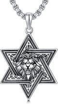 wholesale 925 Sterling Silver Star of David with Lion Head and Celtic Knot Design Men's Pendant Necklace-0-0