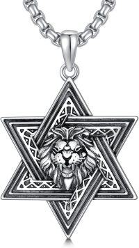 wholesale 925 Sterling Silver Star of David with Lion Head and Celtic Knot Design Men's Pendant Necklace-Jewish Lion of Judah Necklace