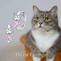 wholesale 925 Sterling Silver Hypoallergenic Cat Heart Stud Earrings with Pink Crystal Accents-0-1
