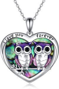 wholesale 925 Sterling Silver Owl Family Pendant Necklaces for Mom Dad Kids-08-owl friends