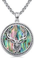 wholesale 925 Sterling Silver Round Abalone Shell Stag Head Pendant Necklace Norse Mythology  for Men Women-0-0