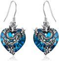wholesale 925 Sterling Silver Heart-Shaped Blue Crystal Dragon & Flower Drop Earrings-0-0