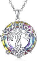 wholesale 925 Sterling Silver Rainbow Crystal Tree of Life Pendant Necklace-0-0