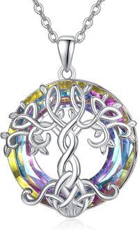 wholesale 925 Sterling Silver Rainbow Crystal Tree of Life Pendant Necklace-Tree of Life