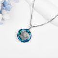 wholesale 925 Sterling Silver Blue Crystal Round Hawk Pendant Necklace Gift Jewelry for Men & Women-0-2