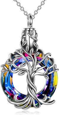 wholesale 925 Sterling Silver Tree of Life Urn Necklace with Crystal for Ashes - Cremation Jewelry Memorial Keepsake-A-Volcano Crystal