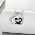wholesale 925 Sterling Silver Enamelled Pendants For Women Heart Shaped Pendant With Two Cute Penguins-0-3