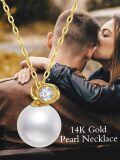 TOUPOP 14K Gold Pearl Necklace with Bow Heart Dolphin Pendant-0-4