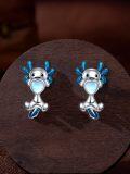 wholesale Sterling Silver Animal Stud Earrings Cute Axolotl Cow Pig Koala Frog Bulldog Panda Highland Cow Bee Cat for Women Christmas Birthday-0-62