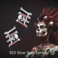wholesale 925 Sterling Silver Skull and Bone CZ Studs with Red Stones for Women's Jewelry Set-0-2