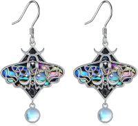 wholesale 925 Sterling Silver Moonstone Drop Earrings with Butterfly Design and Natural Stone Accents for Women's Fashion Accessories - Witch  Ideas-Luna Moth