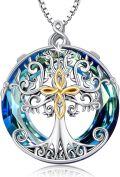 wholesale 925 Sterling Silver & Gold Plated Tree of Life Cross Pendant Necklace with 18 Chain for Women Men-0-0