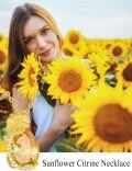 wholesale Gold-Plated 925 Sterling Silver Citrine Teardrop Sunflower Pendant Necklace Gift for Women-0-2