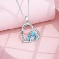 wholesale 925 Sterling Silver Penguin Mother & Child Turquoise Heart Pendant Necklace - Cute  for Women-0-2