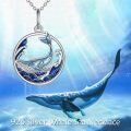wholesale 925 Sterling Silver Blue Enamel Whale Wave Circle Pendant Necklace Set for Women-0-2