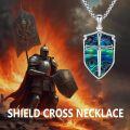 wholesale 925 Sterling Silver Abalone Shell Shield Cross Pendant Necklace with Bible Verse for Men & Women-0-5