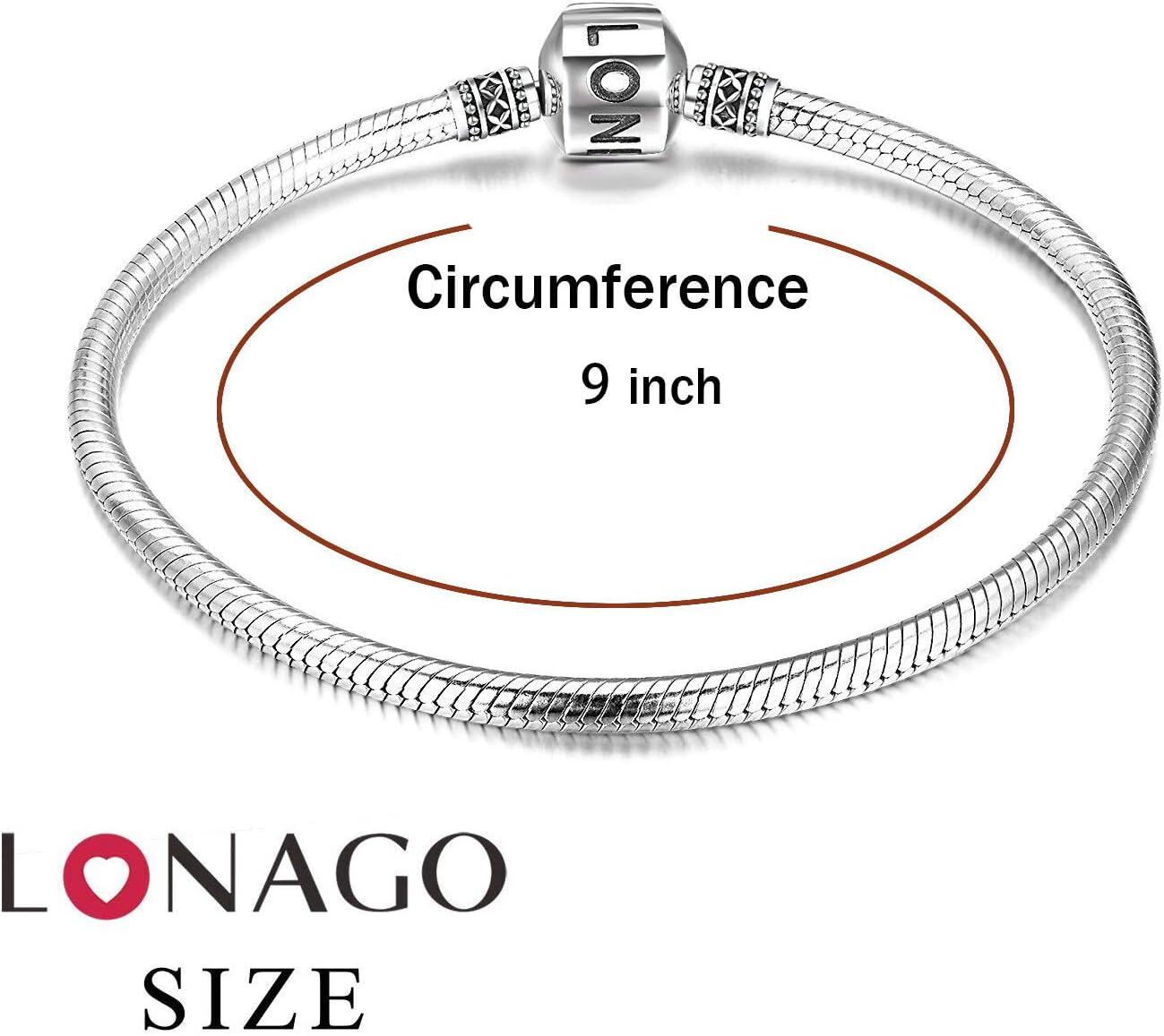 925 Sterling Silver Snake Chain Charm Bracelet with Barrel Clasp - Birthday Gift for Women-0-1