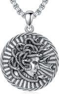 wholesale 925 Sterling Silver Round Medusa Head with Snakes Pendant Necklace for Men Women Catholic Protection s 36cm Chain Length-0-0