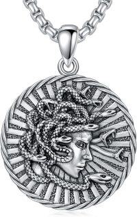 wholesale 925 Sterling Silver Round Medusa Head with Snakes Pendant Necklace for Men Women Catholic Protection s 36cm Chain Length-6-Medusa