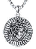 wholesale 925 Sterling Silver Round Medusa Head with Snakes Pendant Necklace for Men Women Catholic Protection s 36cm Chain Length-0-0