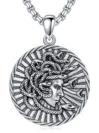 wholesale 925 Sterling Silver Round Medusa Head with Snakes Pendant Necklace for Men Women Catholic Protection s 36cm Chain Length-6-Medusa