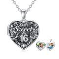 TOUPOP Sterling Silver & Crystal Sweet 16 Birthday Photo Locket Necklace-0-0