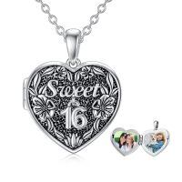 TOUPOP Sterling Silver & Crystal Sweet 16 Birthday Photo Locket Necklace-undefined