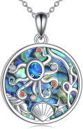 wholesale 925 Sterling Silver Round Shell Octopus Pendant Necklace with Turquoise and Crystal Accents-0-0