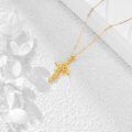 wholesale 14K Gold (AU585) & Rose Flower Cross Pendant Necklace - 16 Rolo Chain, 2.86g, Gift Box-0-2