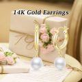 wholesale 14K Gold Freshwater Cultured Pearl 3mm Huggie Hoop Earrings with Snake Shape Pendant-0-5